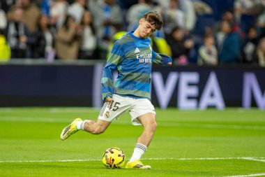 Madrid, İspanya - 14 Mart 2026: Real Madrid ile Elche arasındaki La Liga maçı Madrid 'deki Santiago Bernabu Stadyumu' nda oynandı. Maç sırasında Real Madrid oyuncuları. EA Sports La Liga.