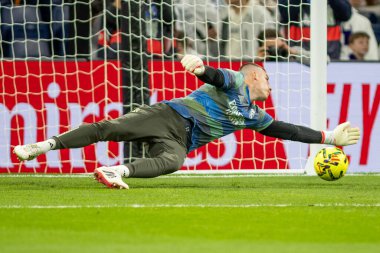 Madrid, İspanya - 14 Mart 2026: Real Madrid ile Elche arasındaki La Liga maçı Madrid 'deki Santiago Bernabu Stadyumu' nda oynandı. Maç sırasında Real Madrid oyuncuları. EA Sports La Liga.