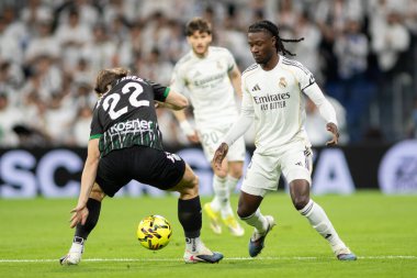 Madrid, İspanya - 14 Mart 2026: Real Madrid ile Elche arasındaki La Liga maçı Madrid 'deki Santiago Bernabu Stadyumu' nda oynandı. Maç sırasında Real Madrid oyuncuları. EA Sports La Liga.