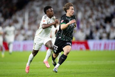 Madrid, İspanya - 14 Mart 2026: Real Madrid ile Elche arasındaki La Liga maçı Madrid 'deki Santiago Bernabu Stadyumu' nda oynandı. Maç sırasında Real Madrid oyuncuları. EA Sports La Liga.