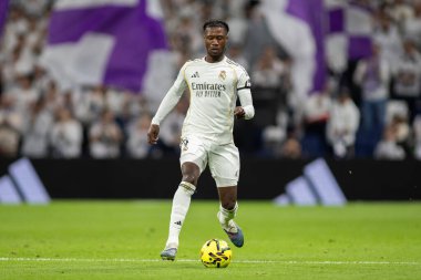 Madrid, İspanya - 14 Mart 2026: Real Madrid ile Elche arasındaki La Liga maçı Madrid 'deki Santiago Bernabu Stadyumu' nda oynandı. Maç sırasında Real Madrid oyuncuları. EA Sports La Liga.