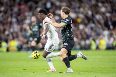 Madrid, İspanya - 14 Mart 2026: Real Madrid ile Elche arasındaki La Liga maçı Madrid 'deki Santiago Bernabu Stadyumu' nda oynandı. Maç sırasında Real Madrid oyuncuları. EA Sports La Liga.