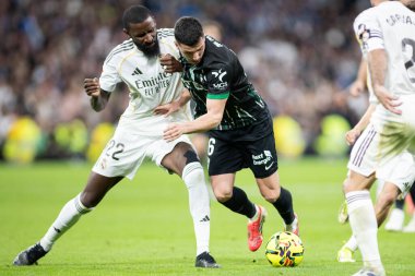 Madrid, İspanya - 14 Mart 2026: Real Madrid ile Elche arasındaki La Liga maçı Madrid 'deki Santiago Bernabu Stadyumu' nda oynandı. Maç sırasında Real Madrid oyuncuları. EA Sports La Liga.