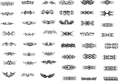 Dövme, vektör görüntüsü. Siyah dövme soyutlaması. Deriye çizim.