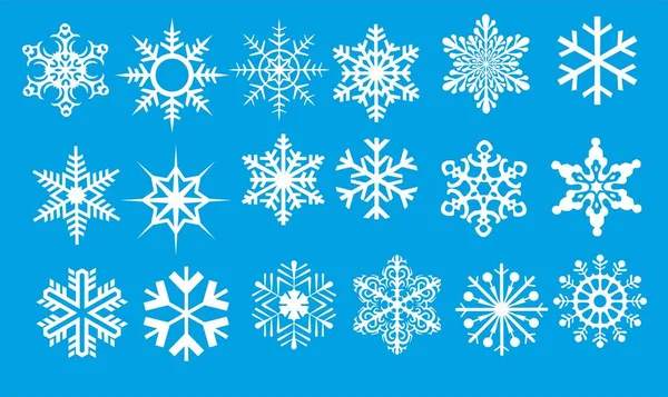 Сніжинка Векторний Фон Значка Набору Білого Кольору Зимовий Блакитний Різдвяний — стоковий вектор