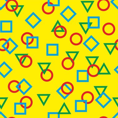 Renkli geometrik desen. Kıyafet, duvar kâğıdı, tabak. Neşeli bir geçmiş..