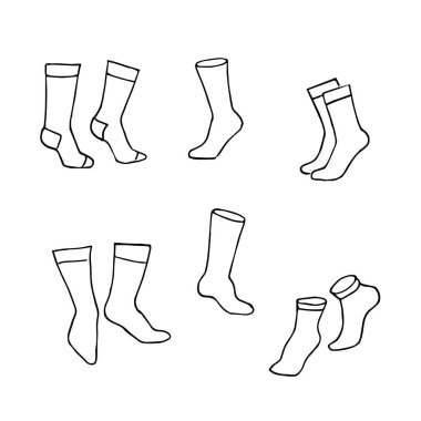 Bir çift boş çorap. El çizimi karalama çorabı vektör formatında. Şablon logo, simge, kart için kullanılabilir.