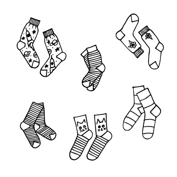 一套空白袜子 以矢量格式手工绘制的涂鸦袜子 模板可用于标识 — 图库矢量图片