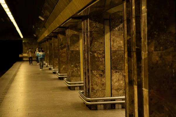 Subway Station Waiting Train Hradcanska Stop Prague Czech Republic — Stock Photo, Image