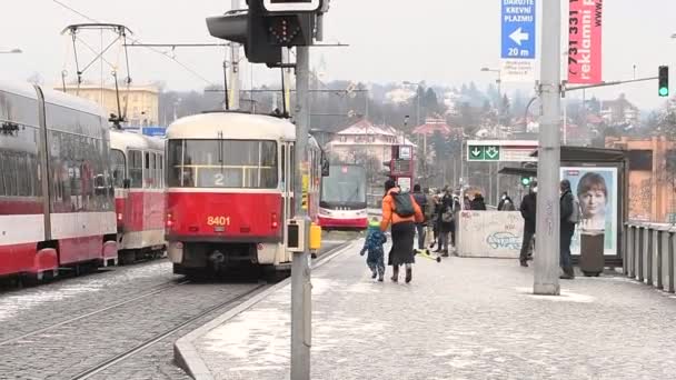 Prag Çek Cumhuriyeti 2021 Maskeli Anne Kızı Kış Boyunca Soğuk — Stok video