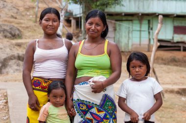 Darien Province, Panama. 07-18-2019. Portrait of smiling Indigenous family in the Darien Province, Panama, Central America, clipart