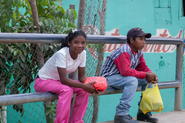 Darien Province, Panama. 07-18-2019. Indigenous migrants children are waiting in Yaviza for a boat transportation to their communities in the Darien Province of Panama.