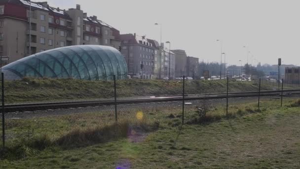 Prague Czech Republic 2021 View Metro Entrance Hradcanska Metro Station — Stock Video