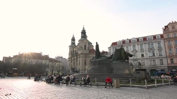 Praga República Checa 2021 Vista Panorámica Ciudad Vieja Memorial Jan — Vídeo de stock