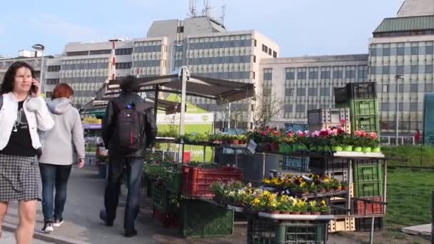 Prag Tschechien 2021 Viele Maskierte Menschen Auf Einem Straßenmarkt Auf — Stockvideo