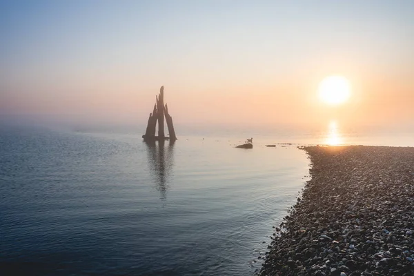 Misty Morning Coast Den Osse Zealand Países Bajos — Foto de Stock