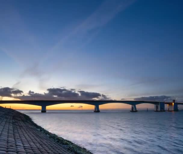Timelapse Sunrise Zeeland Bridge Pays Bas — Video