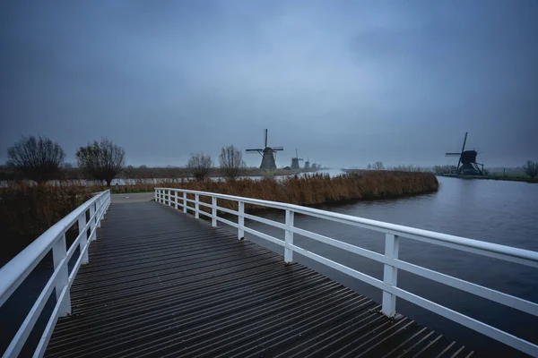 Cloudy Day Windmills Kinderdijk Ολλανδία — Φωτογραφία Αρχείου