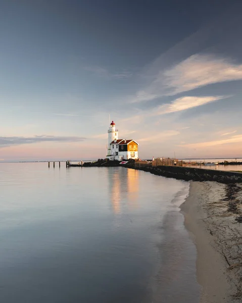 Puesta Sol Paard Van Marken Faro Países Bajos Januari 2021 — Foto de Stock