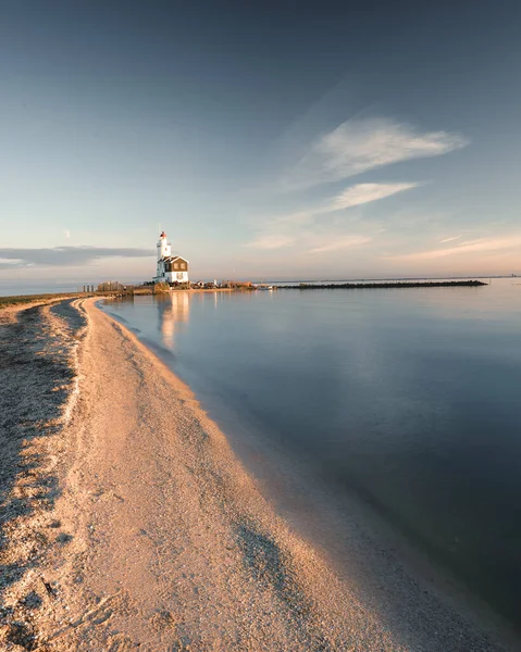 Puesta Sol Paard Van Marken Faro Países Bajos Januari 2021 — Foto de Stock