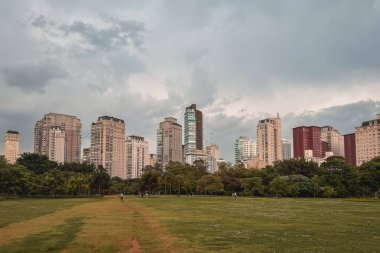 Arka planda ufuk çizgisi olan Pargue do Novo In Pinheiros. Sao Paulo, Brezilya. 22 Kasım 2025.