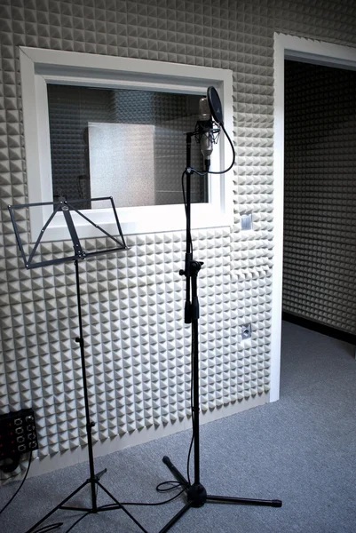 Mikrofon, studio, ljudstudio, ljudisolering, musik, inspelning, arrangemang, sjunga — Stockfoto