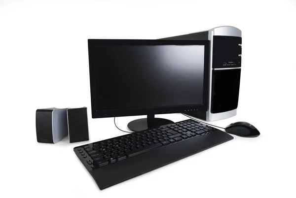 Ordenadores, monitores, escritorio, teclado, ratón, ventilador, accesorios —  Fotos de Stock
