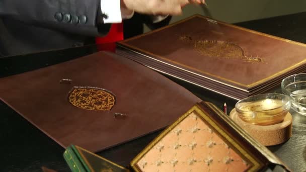 Réparation de livre et structure de la peau étapes de teinture de motif — Video