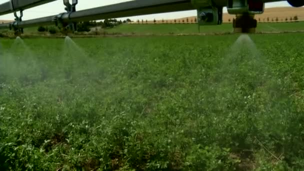 Granja de riego y pulverización imágenes de máquinas de trabajo agrícola — Vídeos de Stock