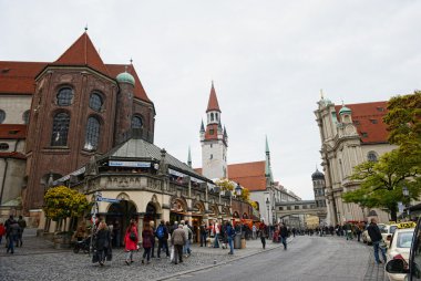 Viktualienmarkt at Munich city with all its small stores and sta clipart