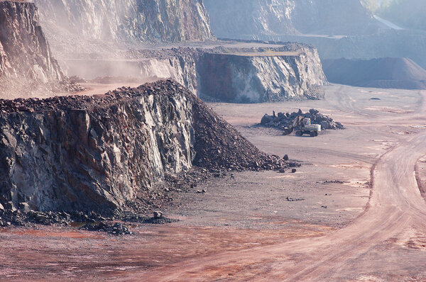 aerial view over a quarry hole. mining industry.