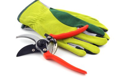 Bahçe eldiven ve kayma beyaz izole arka planda