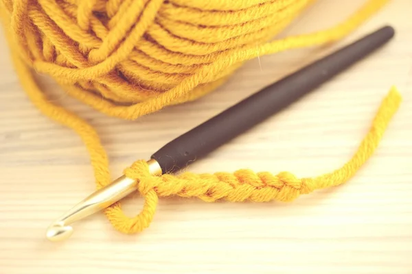 Crocheting with wool ball — Stock Photo, Image