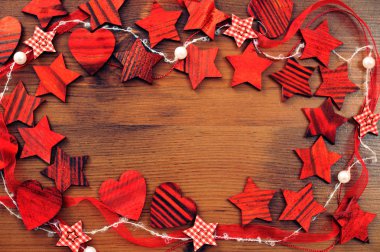 yıldız şekli ahşap öğeleri ve kopya spac Noel arka plan