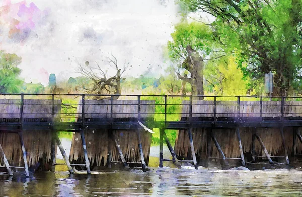 Υδατογραφία Της Ιστορικής Weir Βελόνα Στο Havel Ποταμού Στην Περιοχή — Φωτογραφία Αρχείου