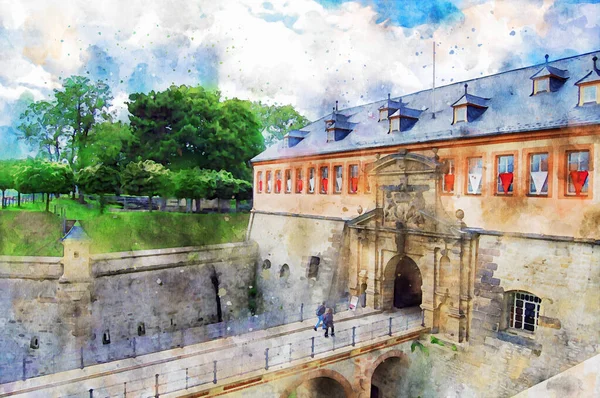 Akvarel Malby Pevnosti Erfurt — Stock fotografie