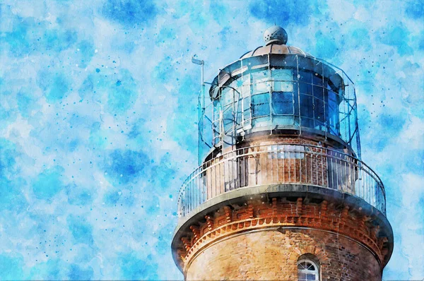 Lighthouse Darsser Ort Peninsular Watercolor Painting — Stock Photo, Image