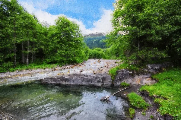 Πίνακας Ζωγραφικής Του Ποταμού Γέρλου Στο Zillertal Της Αυστρίας Καλοκαίρι — Φωτογραφία Αρχείου