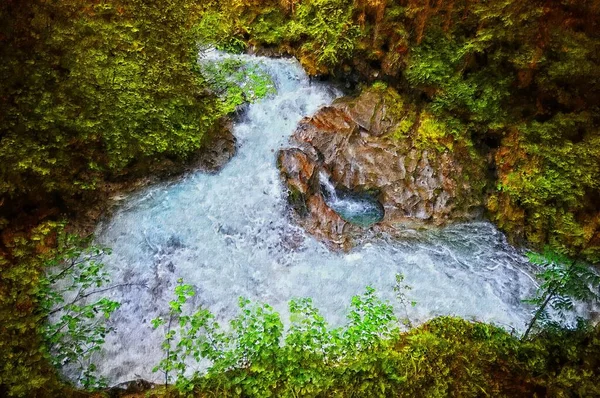 Ελαιογραφία Καμβά Της Άγριας Ρεύμα Gerlos High Tauern Βουνό — Φωτογραφία Αρχείου