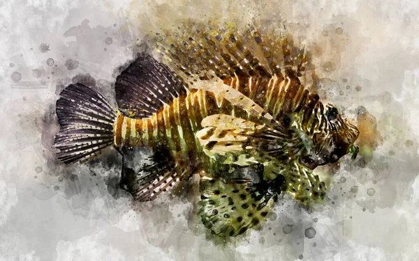 Aquarell Illustration Von Tropischen Feuerfischen — Stockfoto