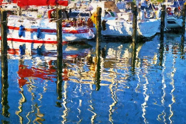 Geschilderde Boot Haven Het Eiland Ruegen Kleurrijke Reflectie Het Water — Stockfoto