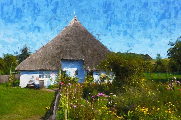 Malowany Tradycyjny Dach Trzciny Pokryte Dom Ogrodem Domek Wyspie Ruegen — Zdjęcie stockowe