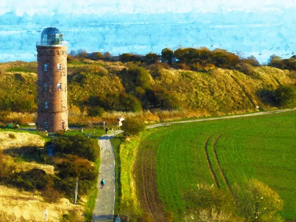 Målad Bild Fyren Kap Arkona Ruegen — Stockfoto