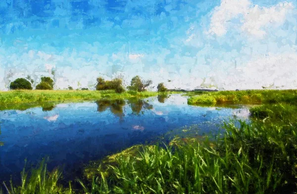 Acryl Pinturas Paisagem Rio Havel Verão Land Brandeburgo — Fotografia de Stock