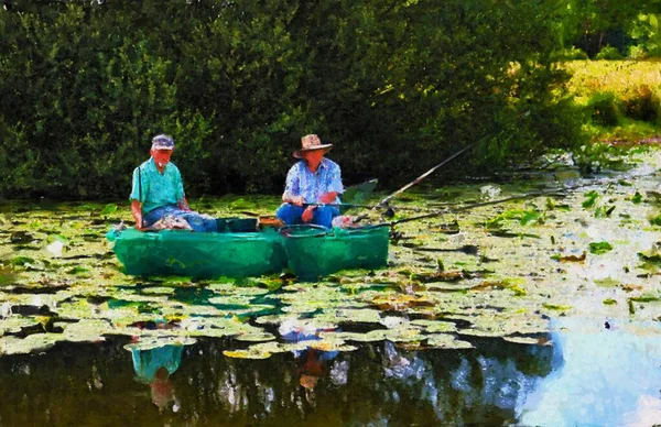 Pinturas Acrílico Duas Pessoas Passear Barco Rio Havel Havelland — Fotografia de Stock