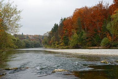 Isar Nehri yanındaki Münih, Pullach Sonbahar zaman