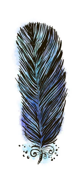 Dibujo pluma azul pájaro — Vector de stock