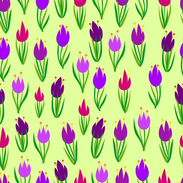 Nahtloser Hintergrund lila Krokusse im Gras — Stockvektor