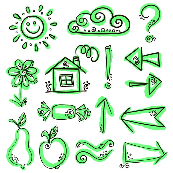 Illustration handwritten drawings with green marker — Stock Vector