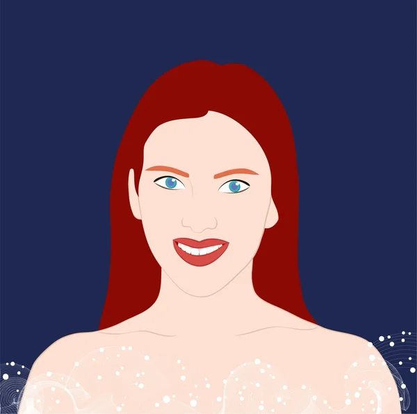 Chica con el pelo largo y rojo sobre un fondo azul — Vector de stock